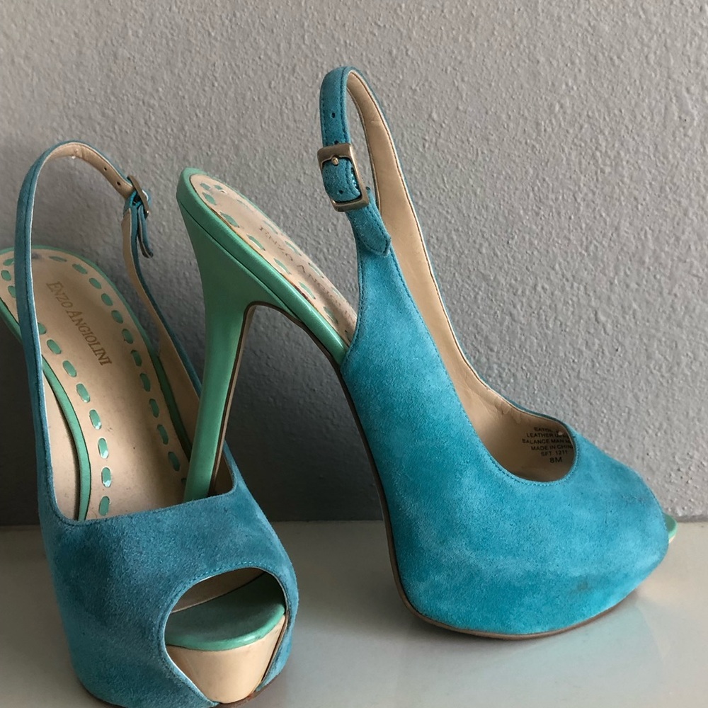 Teal suede Enzo Angiolini heels- Size 8M